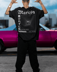 Unapologetically Maricón Japanese Streetwear Style on back of Black Oversize Deep Drop Shoulder Tee Oversize Deep Drop Shoulder Tee - 190 GSM