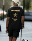 Gold Star T Shirt Born Gay, Stayed Gay Pride T-Shirt Black Oversize Deep Drop Shoulder Tee Oversize Deep Drop Shoulder Tee - 190 GSM