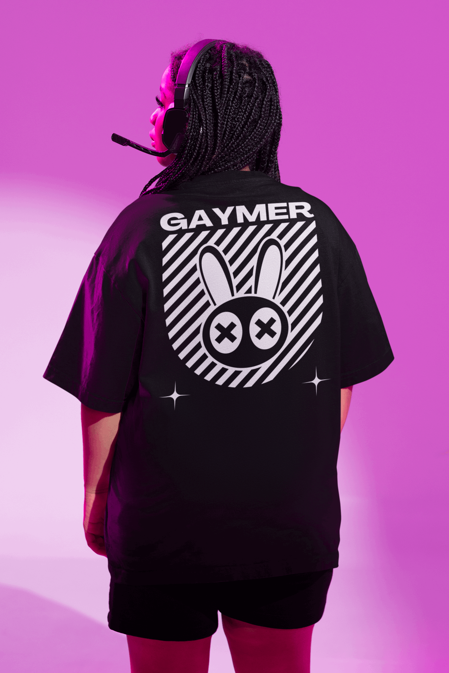 Gaymer Streetwear T-Shirt Gay Pride on back of Black Oversize Deep Drop Shoulder Tee Oversize Deep Drop Shoulder Tee - 190 GSM