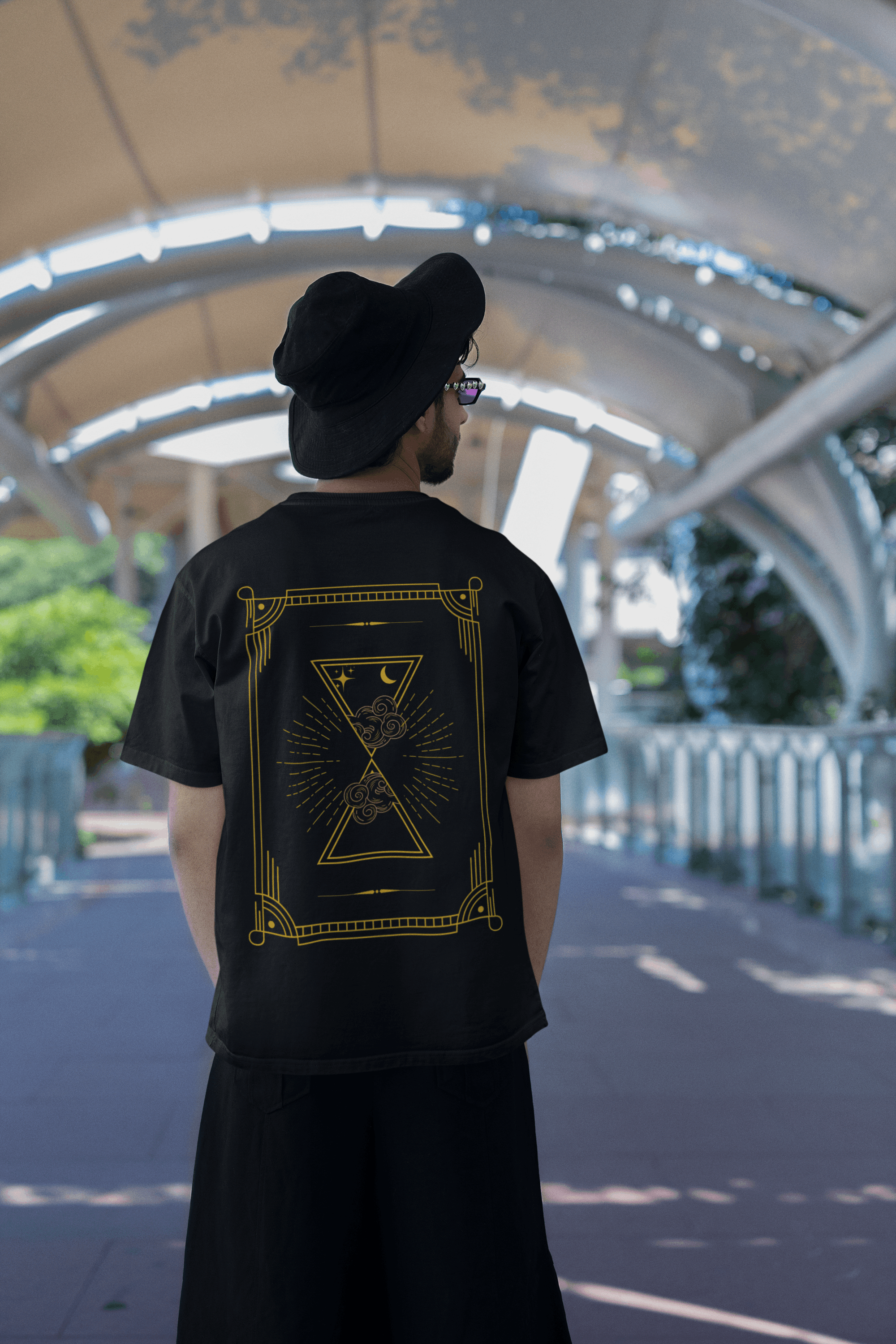 Nova Edge Threads Tarot Card Inspired Celestial Design on Black Oversize Deep Drop Shoulder Tee Oversize Deep Drop Shoulder Tee - 190 GSM