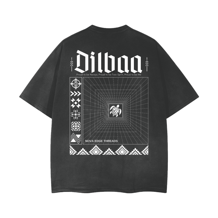 Dilbaa Two Spirit Pride Shirt Navajo Nation Black Gray Vintage Wash Frayed T-Shirt Vintage Wash Frayed T-Shirt