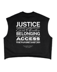 Disability Pride 2026 Themes on Back of Black French Terry Boxy Tank Top