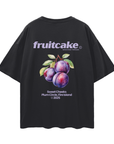 Fruitcake T-Shirt Purple Plum on back of Gay Pride Black Oversize Tee Oversize Deep Drop Shoulder Tee - 190 GSM