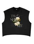 Two Spirit Pride Vintage Flower Design on front of Black French Terry Boxy Tank Top French Terry Boxy Tank Top