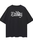 Big Zaddy Graphic Tee Streetwear Style on front of Black Oversize Deep Drop Shoulder Tee - 190 GSM Oversize Deep Drop Shoulder Tee - 190 GSM
