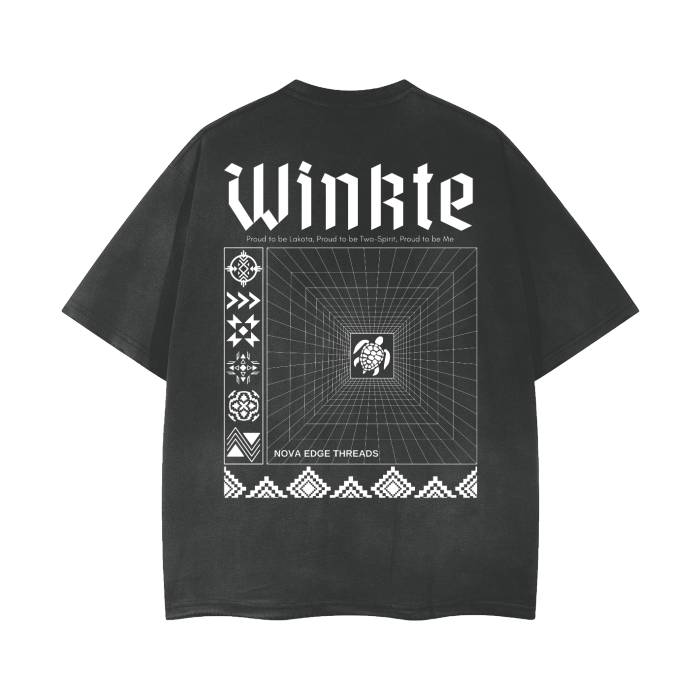 Winkte Lakota Nation Two Spirit Pride Black Gray Vintage Wash Frayed T-Shirt Vintage Wash Frayed T-Shirt