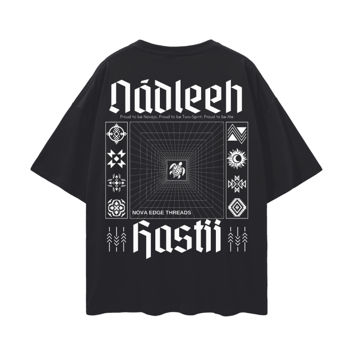 Unapologetically Nádleeh Hastii Navajo Nation Pride Black Oversize Deep Drop Shoulder Tee Oversize Deep Drop Shoulder Tee - 190 GSM