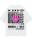 Camiseta de orgullo bisexual estilo streetwear en la parte delantera de una camiseta blanca de gran tamaño con hombros caídos - 190 g/m²