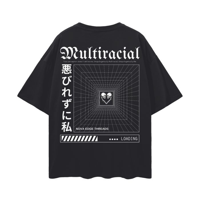 Unapologetically Multiracial Pride T-Shirt Japanese Streetwear Style Black Oversize Deep Drop Shoulder Tee Oversize Deep Drop Shoulder Tee - 190 GSM