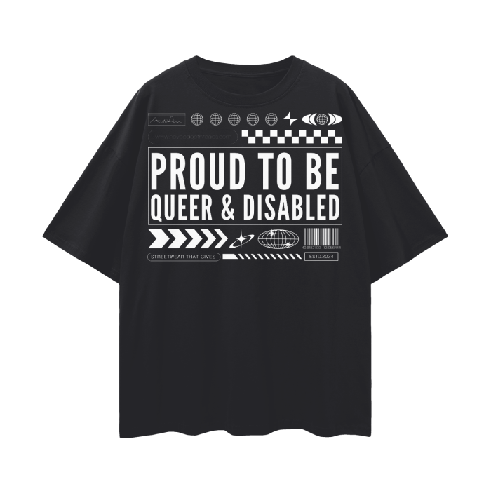 Proud to be Queer & Disabled Graphic Tee Disability Pride Oversize Deep Drop Shoulder Tee Oversize Deep Drop Shoulder Tee - 190 GSM