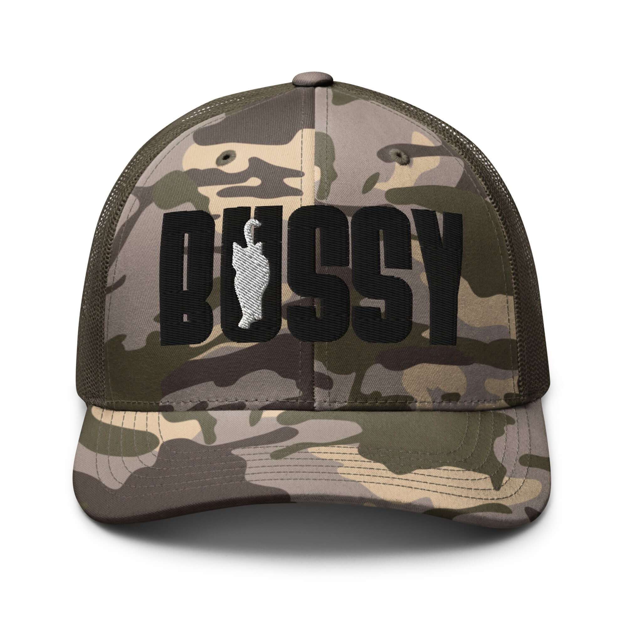 Bussy Cat Club Gay Pride Trans Pride Camouflage trucker hat Retro Trucker Hat