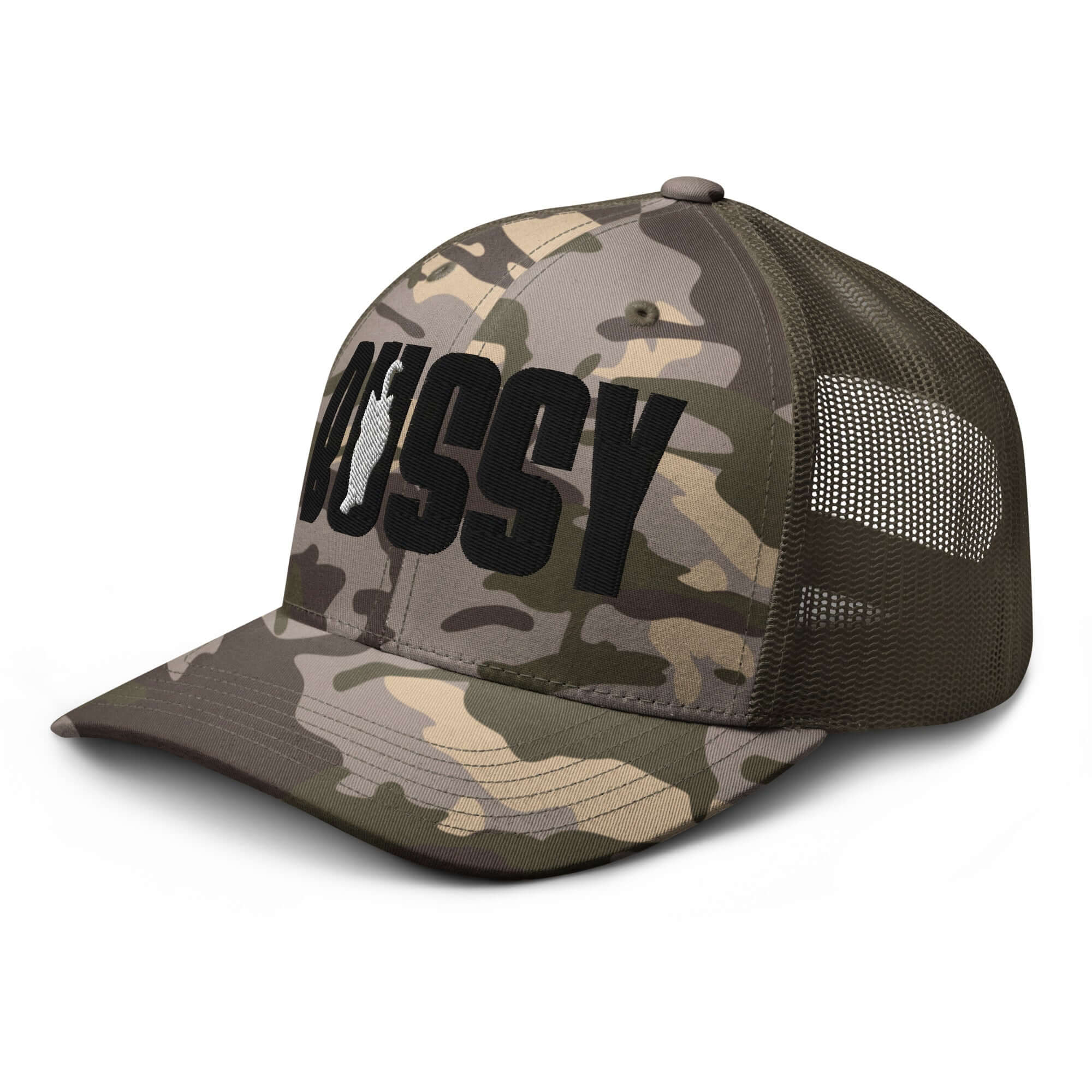 Bussy Cat Club Gay Pride Trans Pride Camouflage trucker hat Retro Trucker Hat