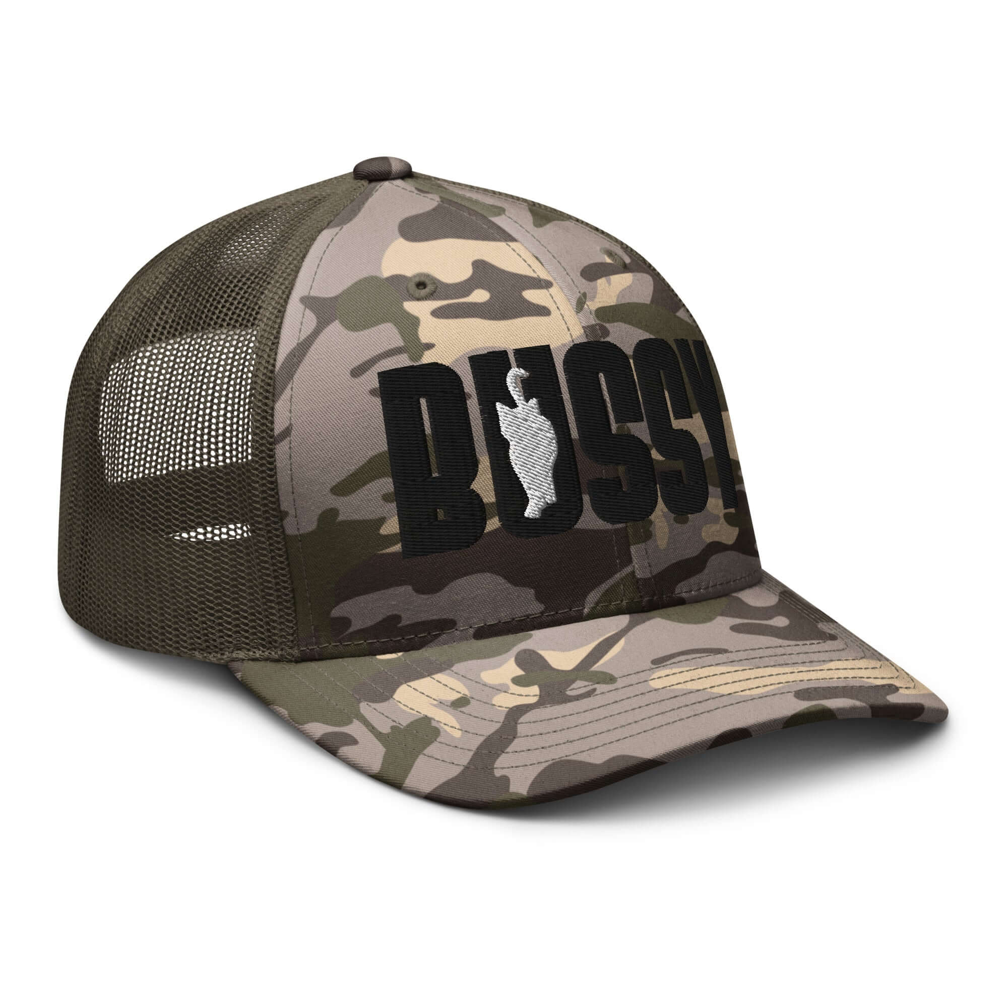 Bussy Cat Club Gay Pride Trans Pride Camouflage trucker hat Retro Trucker Hat