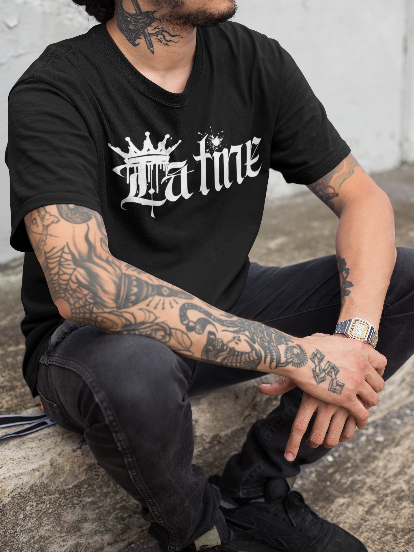 Latine Graphic T-Shirt Intersectional Pride on Black Oversize Deep Drop Shoulder Tee Oversize Deep Drop Shoulder Tee - 190 GSM