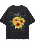 Sunflower Hidden Disabilities Pride Shirt on back of Black Oversize Deep Drop Shoulder Tee Oversize Deep Drop Shoulder Tee - 190 GSM
