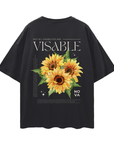 Sunflower Hidden Disabilities Pride Shirt on back of Black Oversize Deep Drop Shoulder Tee Oversize Deep Drop Shoulder Tee - 190 GSM