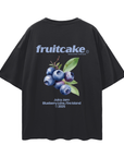 Fruitcake T-Shirt Blueberries on back of Gay Pride Black Oversize Tee Oversize Deep Drop Shoulder Tee - 190 GSM