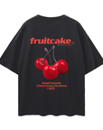 Fruitcake T-Shirt Red Cherry on back of Gay Pride Black Oversize Tee Oversize Deep Drop Shoulder Tee - 190 GSM