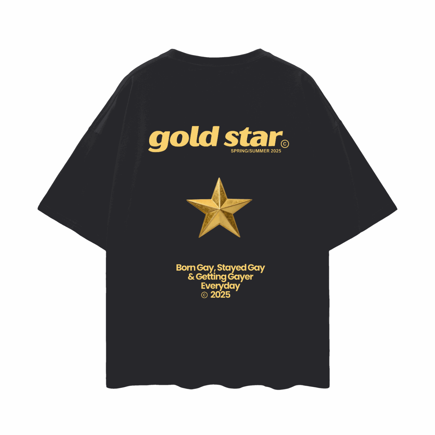 Gold Star T Shirt Born Gay, Stayed Gay Pride T-Shirt Black Oversize Deep Drop Shoulder Tee Oversize Deep Drop Shoulder Tee - 190 GSM