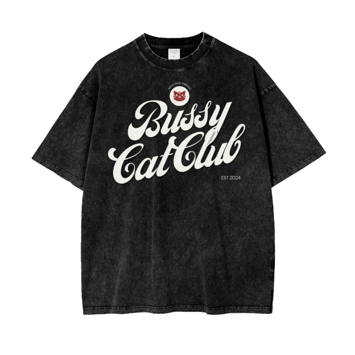 Bussy Cat Club T-Shirt Cute Trans Pride Gay Pride Shirt on Black Acid Wash Oversize T-Shirt Acid Wash Oversize T-Shirt