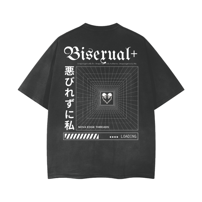 Unapologetically Bisexual, Bi+ Bi-Pride Graphic Tee on Soft Black Vintage Wash Frayed T-Shirt Vintage Wash Frayed T-Shirt