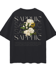 Sapphic Pride T-Shirt Vintage Flowers on Black Oversize Deep Drop Shoulder Tee Oversize Deep Drop Shoulder Tee - 190 GSM
