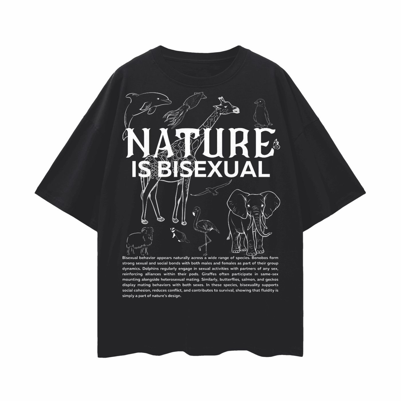 Nature is Bisexual Pride T-Shirt on Black Oversize Deep Drop Shoulder Tee Oversize Deep Drop Shoulder Tee - 190 GSM
