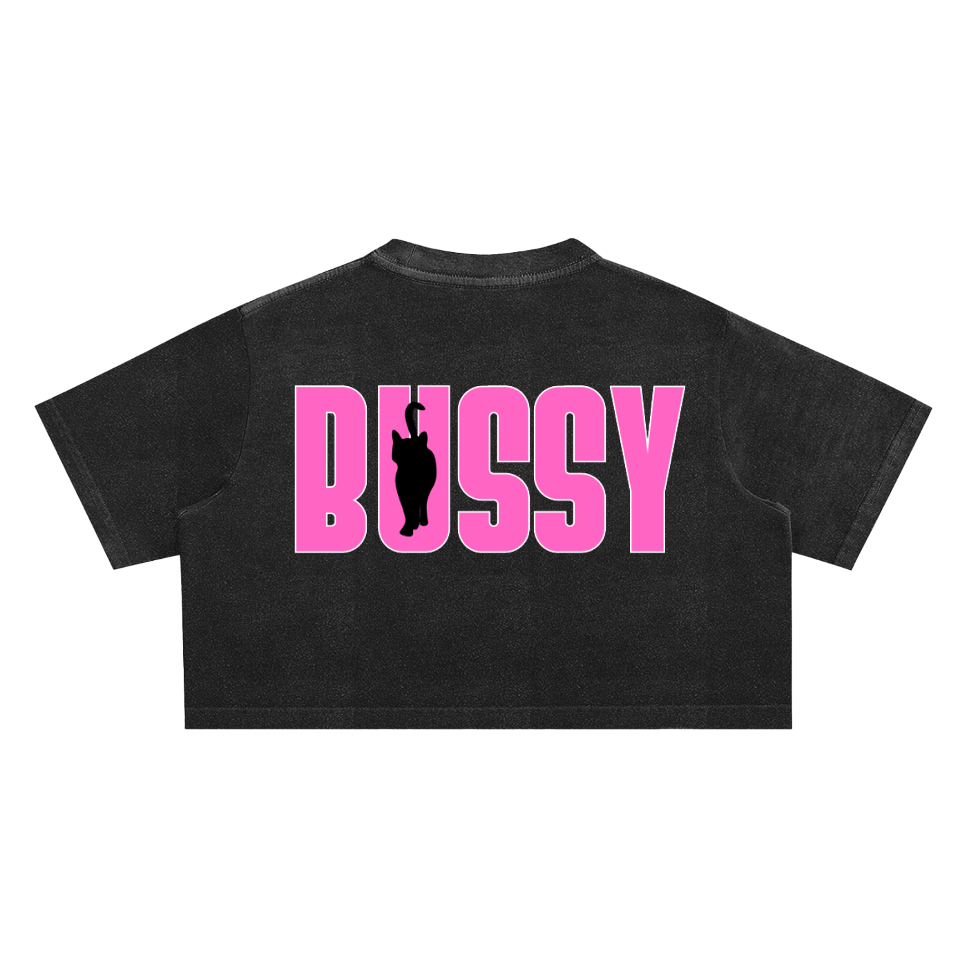 Bussy Cat Club Black and Pink Snow Washed Crop Top