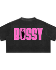 Bussy Cat Club Black and Pink Snow Washed Crop Top