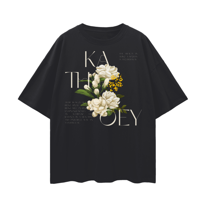 Kathoey Pride Flower Graphic for Thai Pride Third Gender Oversize Deep Drop Shoulder Tee Oversize Deep Drop Shoulder Tee - 190 GSM