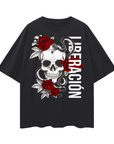 Liberación Skull & Roses Graphic Tee Tattoo Culture Streetwear Spanish Pride Oversize Deep Drop Shoulder Tee - 190 GSM