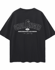 Top Challenger Non Binary Division on back of Black Oversize Deep Drop Shoulder Tee Oversize Deep Drop Shoulder Tee - 190 GSM