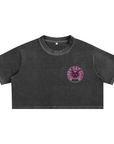 Bussy Cat Club Black and Pink Snow Washed Crop Top