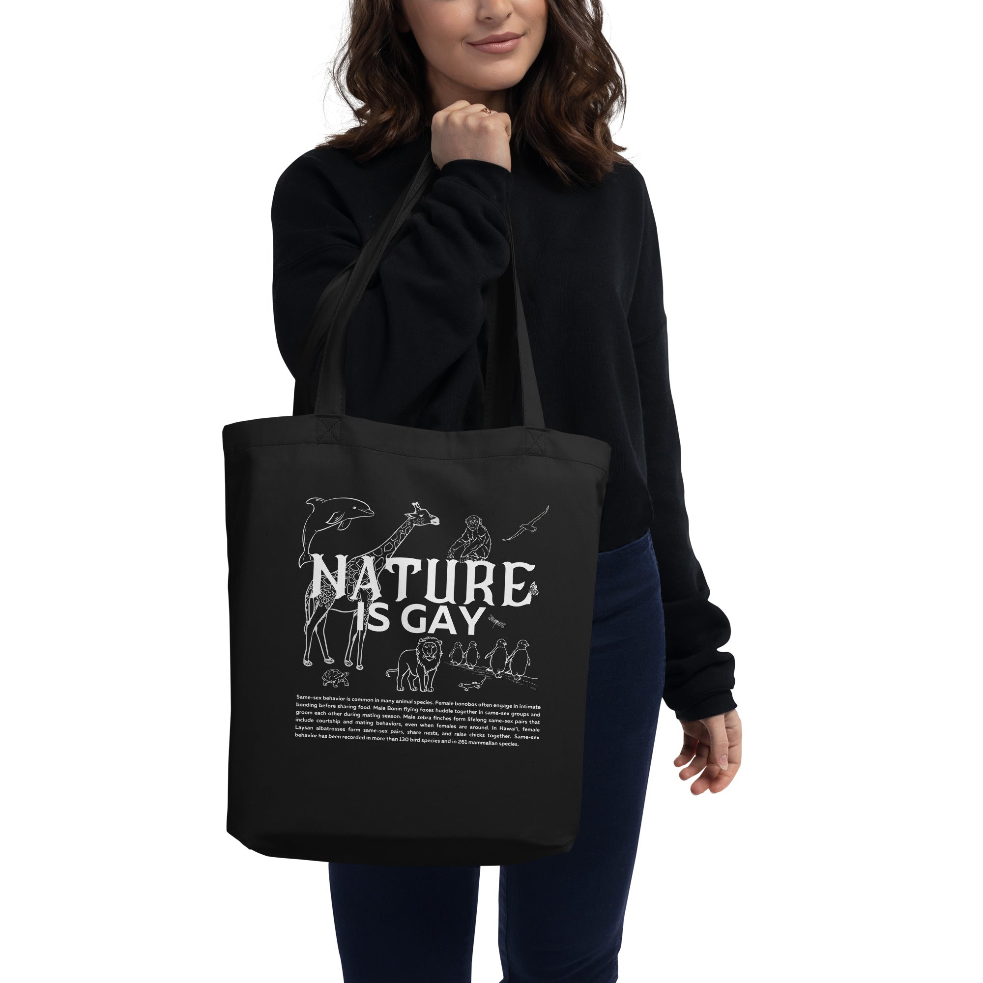 Nature is Gay Environmentally Conscious and Gay Pride Black Tote Bag Eco Tote