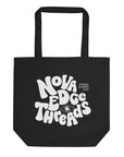 Black Eco Tote Bag with Nova Edge Threads in Nostalgic Type Bubble Letters and Opening Season Spring Summer 2025