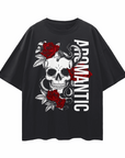 Aromantic Pride T-Shirt Skull and Roses Design on front of black Oversize Deep Drop Shoulder Tee Oversize Deep Drop Shoulder Tee - 190 GSM