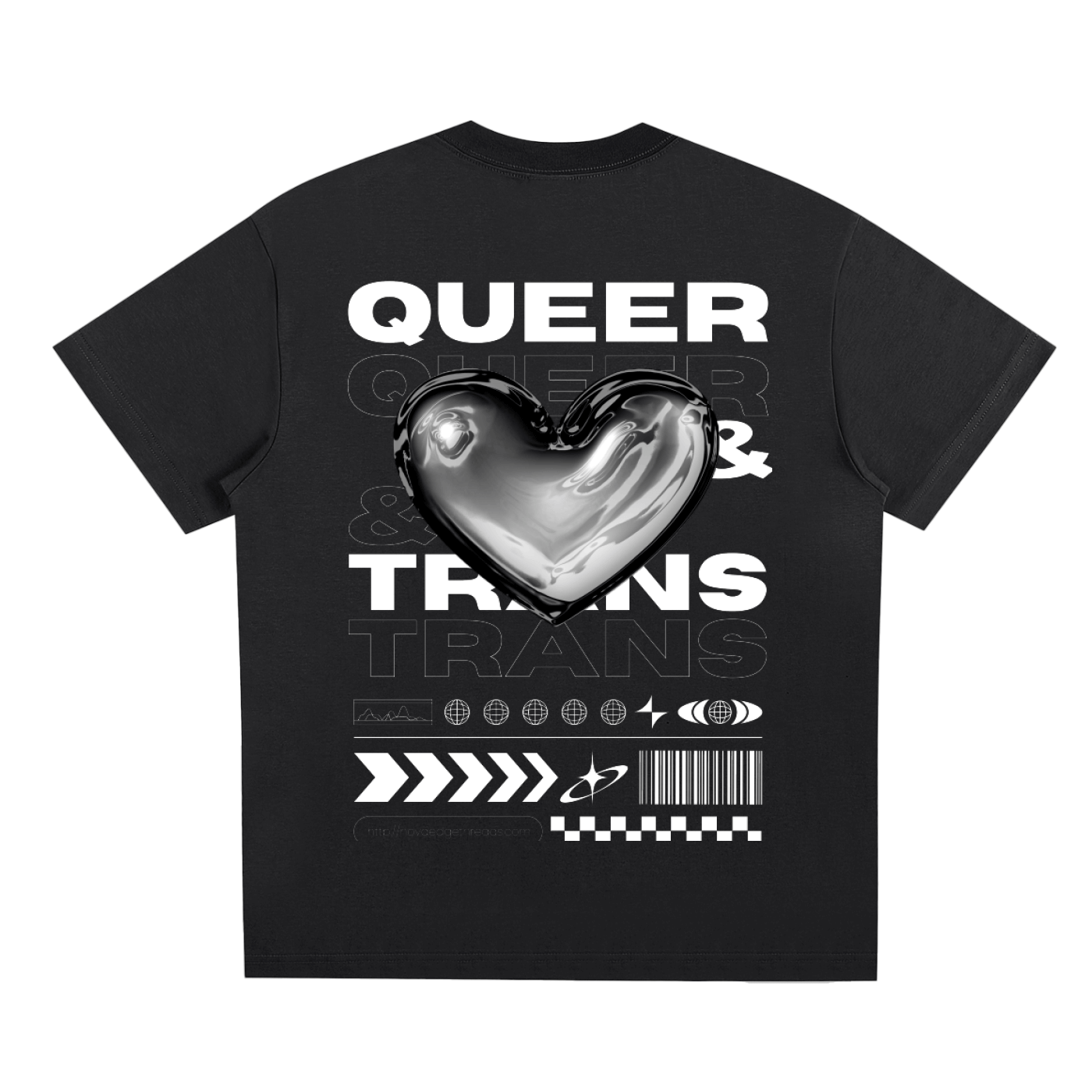 Queer & Trans Pride Chrome Heart Design on Black Sorona Quick-Dry Cooling T-shirt Quick Dry Cooling T-Shirt