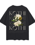 Kothi Graphic Tee Vintage Flowers Indian Pride on Black Oversize Deep Drop Shoulder Tee Oversize Deep Drop Shoulder Tee - 190 GSM