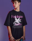 Fagalicious & Free Black Pink Pegasus Graphic Tee Bisexual Pride Oversize Tee Oversize Deep Drop Shoulder Tee - 190 GSM