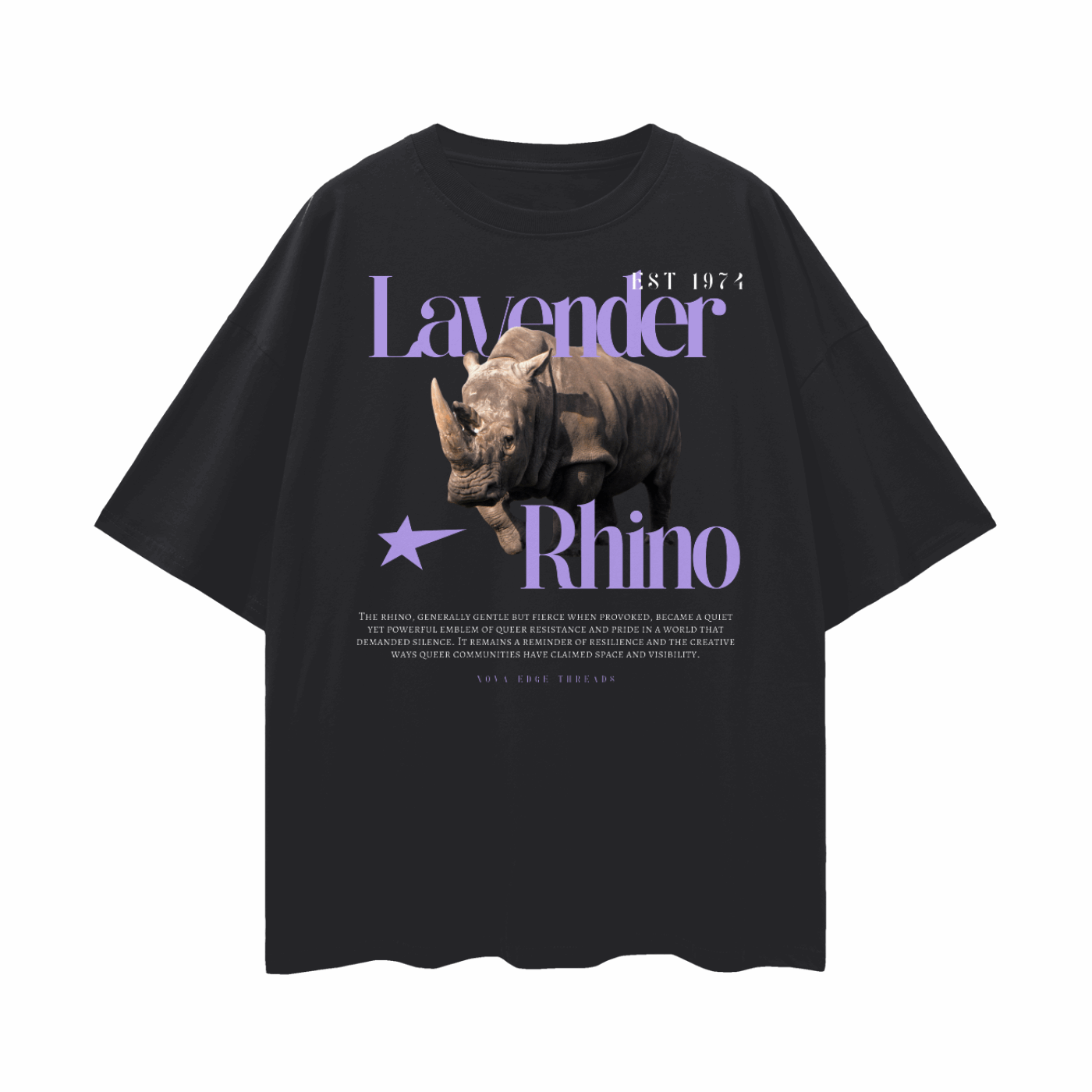 Lavender Rhino Pride Graphic Tee Black Oversize Deep Drop Shoulder Tee Oversize Deep Drop Shoulder Tee - 190 GSM