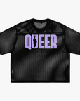Queer Cat Club Queer Pride on Black Mesh Tee See-through Boxy Net T-shirt See-through Boxy Net T-Shirt