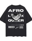 Camiseta Afro-Latinx Queer Pride, ropa de calle de moda interseccional Pride en negro, camiseta de hombros caídos de gran tamaño - 190 GSM
