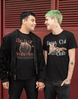 Bussy Cat Club Vintage Style Graphic T-Shirt front of Black Oversize Deep Drop Shoulder Tee