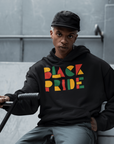 Black Pride Hoodie Red Green and Yellow Geometric Design on Black Eco Friendly Raglan Hoodie Eco Raglan Hoodie
