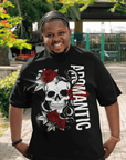 Aromantic Pride T-Shirt Skull and Roses Design on front of black Oversize Deep Drop Shoulder Tee Oversize Deep Drop Shoulder Tee - 190 GSM