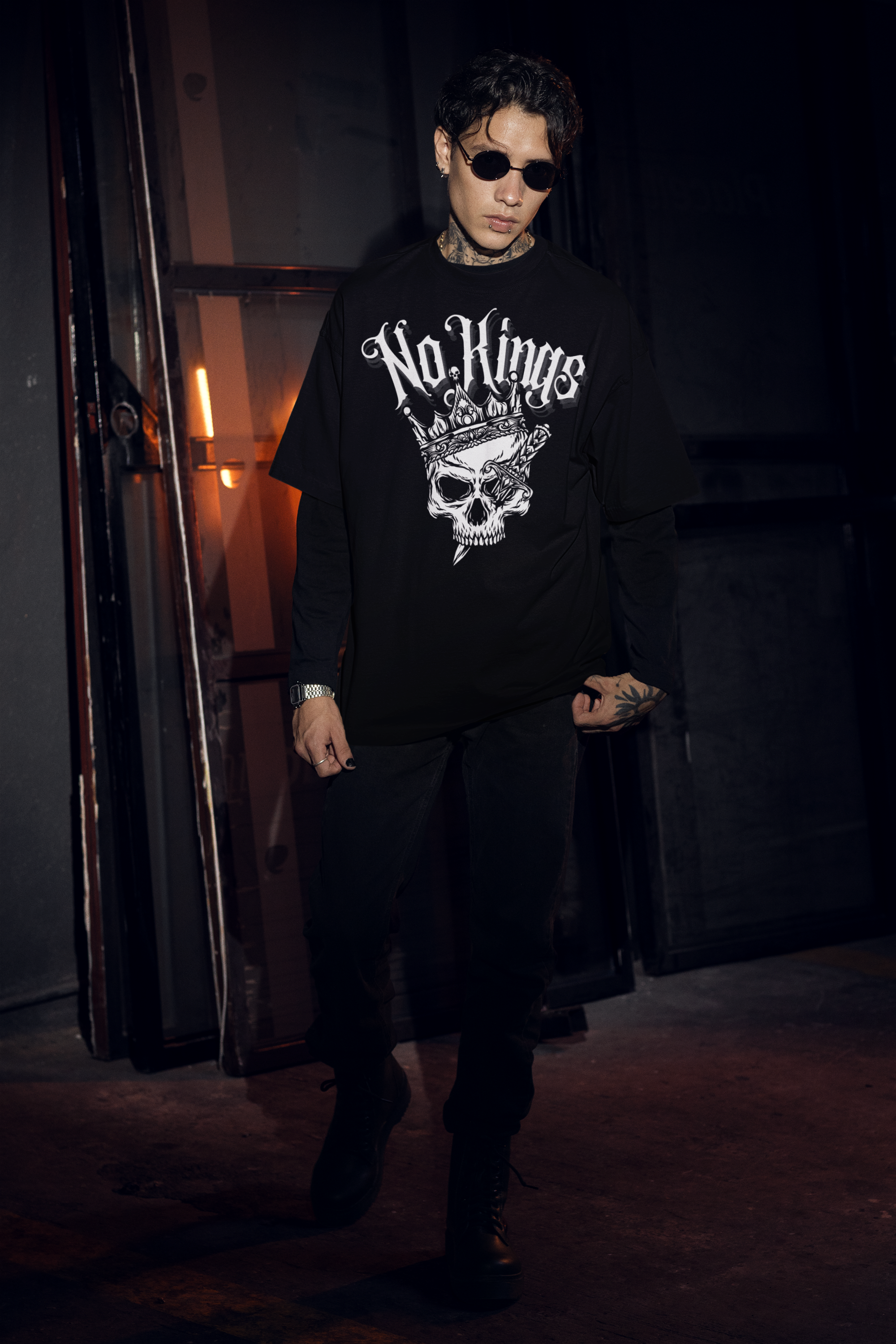 No Kings Protest Tee Punk Power to the People Oversize Tee Oversize Deep Drop Shoulder Tee - 190 GSM