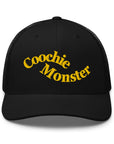 coochie monster hat black and yellow trucker cap
