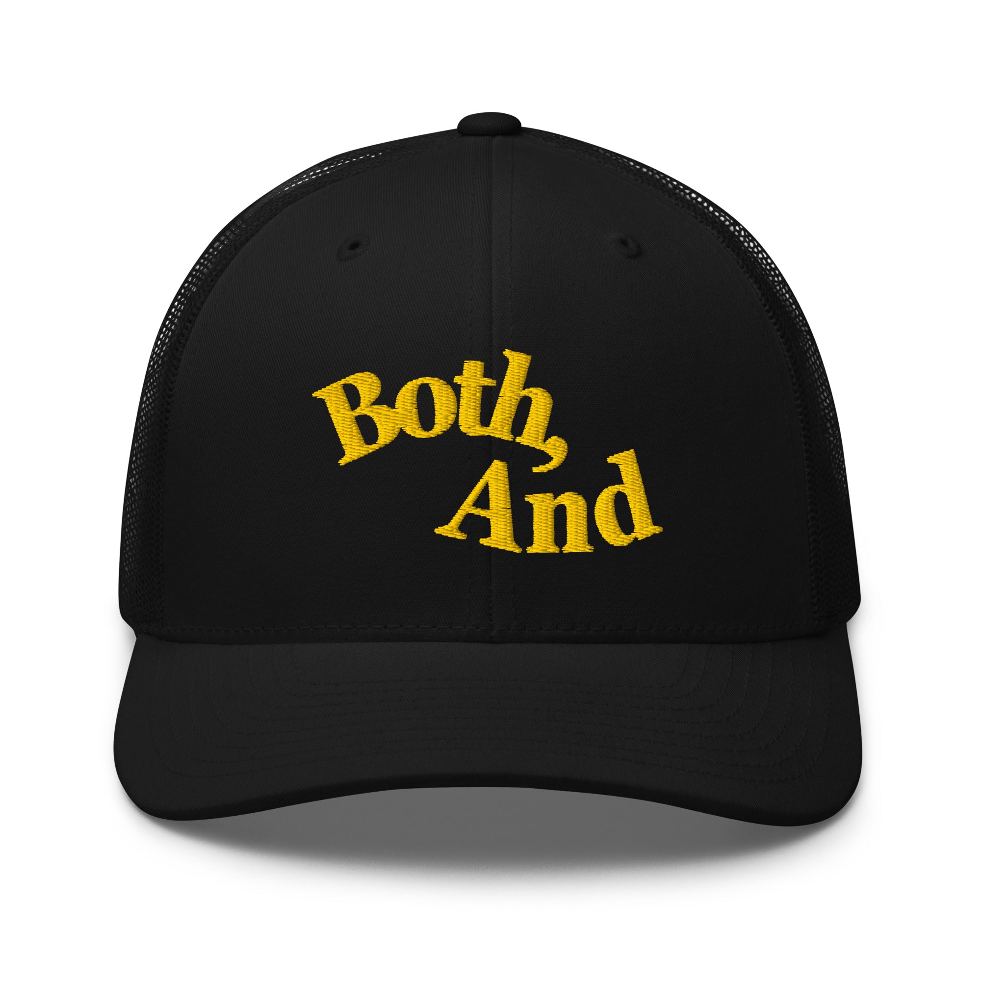 Both, And Black and Yellow Gold Embroidered Trucker Hat Retro Trucker Hat