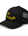 Gay as F*ck Black and Yellow Embroidered Vintage Typography Trucker Hat Retro Trucker Hat