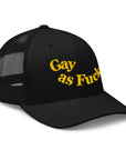Gay as F*ck Black and Yellow Embroidered Vintage Typography Trucker Hat Retro Trucker Hat
